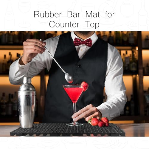 Tioncy 6 Pcs Bar Countertop Supplies Interlocking Mats 12 x 12 Inch Rubber Black Shelf Liners Bar Drying Coffee Non Slip Spills Mats for Bartending Home Cocktail Bars Restaurants
