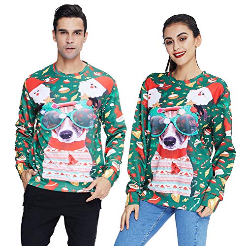 Women X-Mas Ugly Sweater Shirt Dog 3D Printed Long Sleeve Christmas Sweatshirt Novelty Xmas Jumper For Winter Xx-Large #TOP2