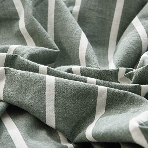 Jellymoni Striped 100% Washed Cotton Linen Like Duvet Cover Set, 3 Pieces Luxury Soft Bedding Set With Buttons Closure, Green Stripes Pattern Duvet Cover King Size(No Comforter) #TOP6