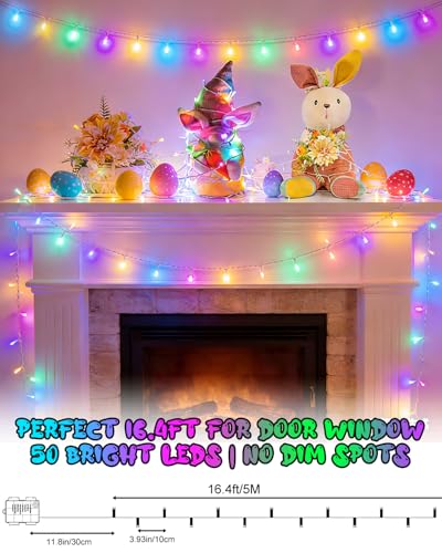 Easter String Lights Battery Operated Pastel with Timer Waterproof 8 Modes 16.4ft 50 LED Easter Decorations for Outdoor - Additional View