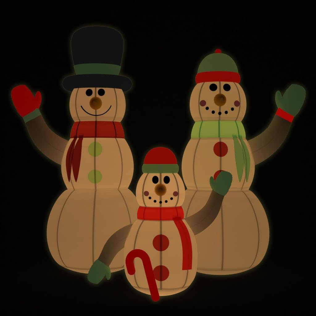 Aufblasbare Schneemann-Familie mit LEDs, wetterbeständiges Oxford-Gewebe, 400x190x360 cm, mit Timer, Stromanschluss, für Garten, Balkon, Terrasse, Weihnachtsbeleuchtung
