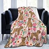 Dog Floral Blanket Super Soft Light Weight Cozy Warm Fluffy Plush Throw Blanket for Bed Couch Living