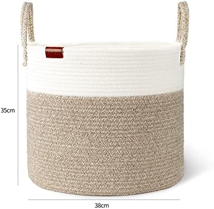 Aoohun Cotton Rope Laundry Basket, Woven Storage Baskets Collapsible Toy Hamper Storage Organiser Desert Small D38*H35cm