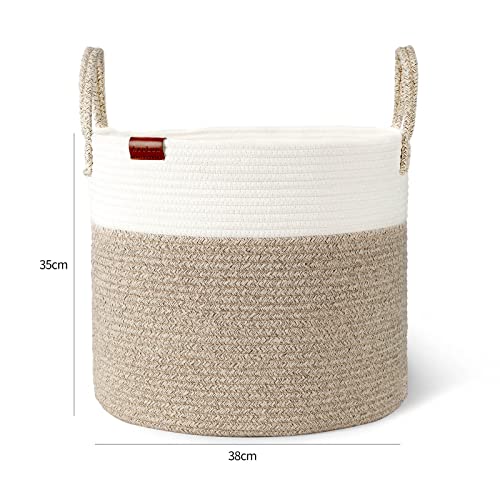 Aoohun Cotton Rope Laundry Basket, Woven Storage Baskets Collapsible Toy Hamper Storage Organiser Desert Small 38 x 35 cm - Image 4