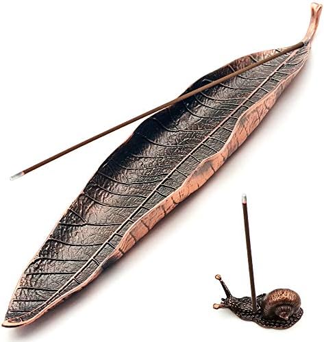 Incense Holder Set - Leaf and Snail Incense Burner,Incense Holders for Sticks Ash Catcher,Durable Zinc Alloy Materia,Modern Natural Design,Incense Ash Catcher Tray,Best for Meditation,Yoga,Home,Office