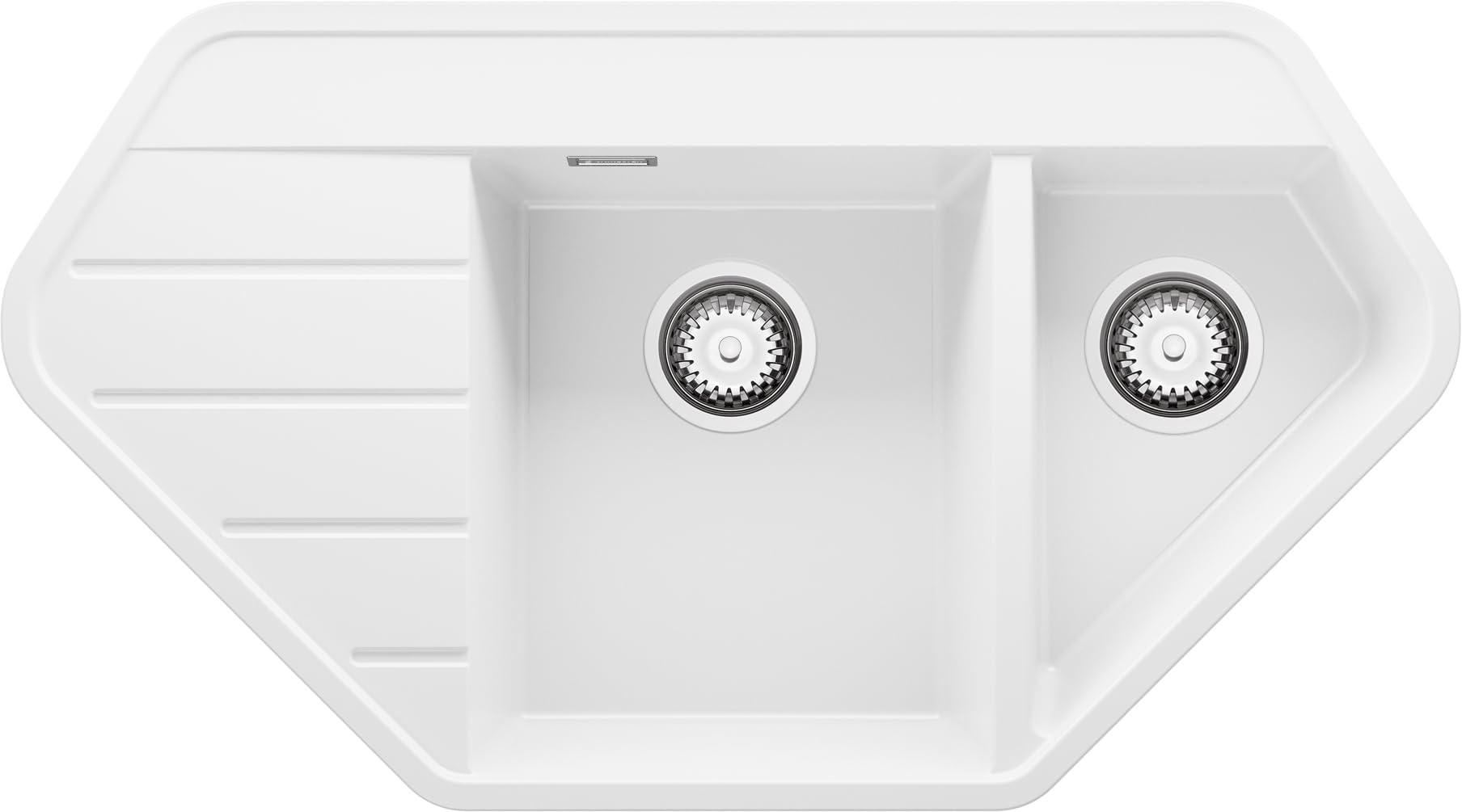PRIMAGRAN Evier Cuisine en Granit Blanc 90x50cm, Lavabo 1,5 bacs + Kit de Vidage, Évier à Encastrer au Meuble 70cm - Copenhague S002