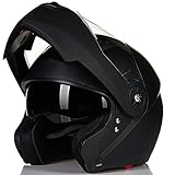 ILM 8 Colors Motorcycle Modular Flip up Dual Visor Helmet DOT (XL, Matte Black)