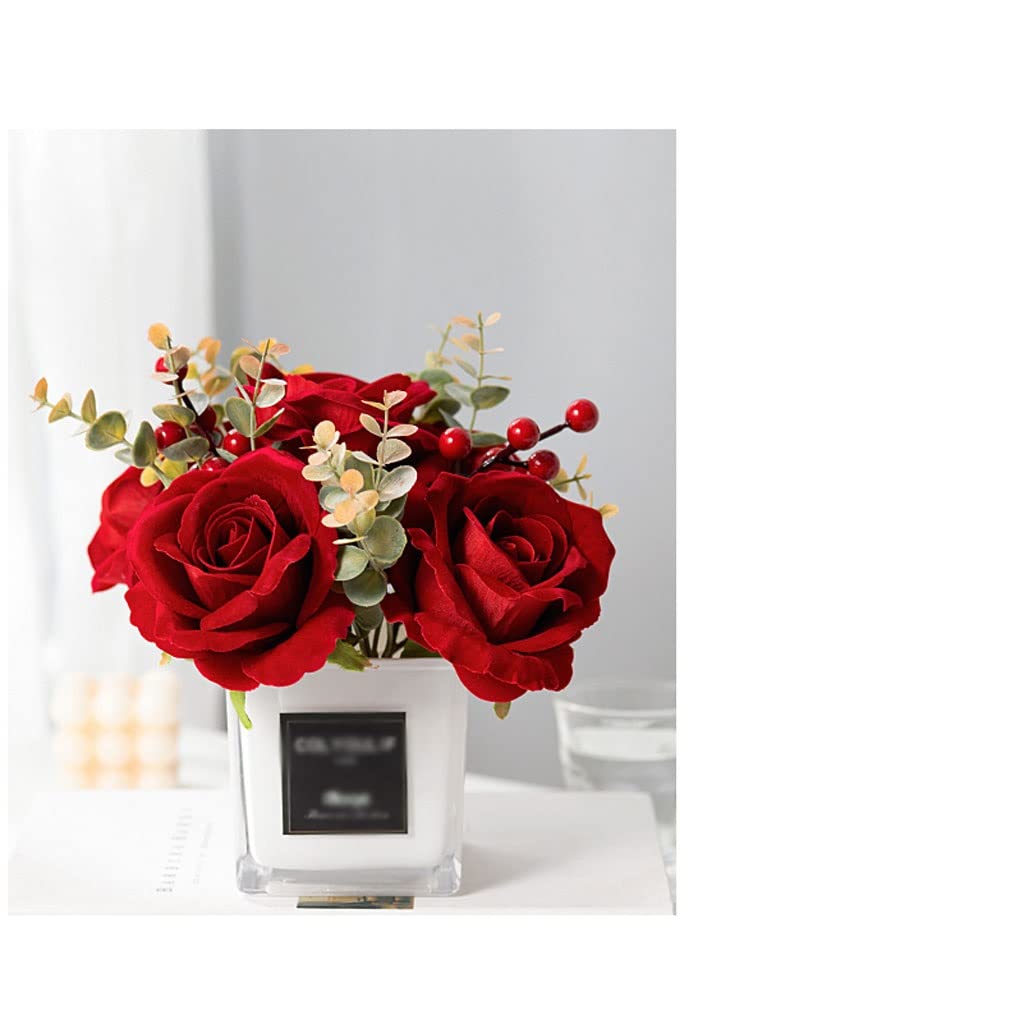 sztuczne kwiaty do dekoracji Czerwona róża Sztuczne Kwiaty Z Trawy Wazony Dla Home Decor Bride Bukiet Akcesoria ślubne Craft Prezenty Fake Flower Sztuczne kwiaty