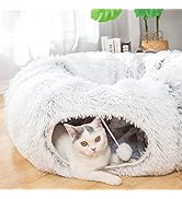 LUCKITTY Warm Plush Cat Dog Tunnel Bed with Washable Cushion-Big Tube Playground Toys 3 FT Diamet...