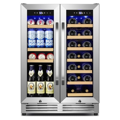 24 Inch Upgraded Wine and Beverage Refrigerator– Dual Zone Beverage Cooler with Glass Door | Under Counter or Freestanding | Large Capacity, Advance