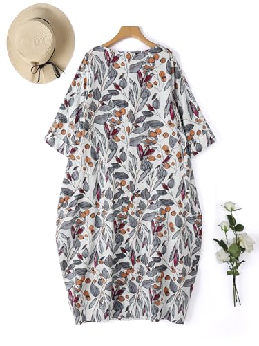 Image of Celmia Autumn Solid Loose Long Maxi Dress Cotton Caftan