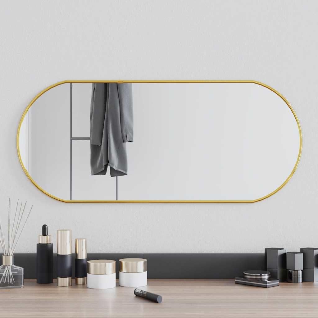 Golden Wandspiegel oval 70 x 30 cm Glas PVC Rahmen Wandmontage für Flur Bad Schlafzimmer, Ganzkörper Spiegelbild für Kosmetik Rasur