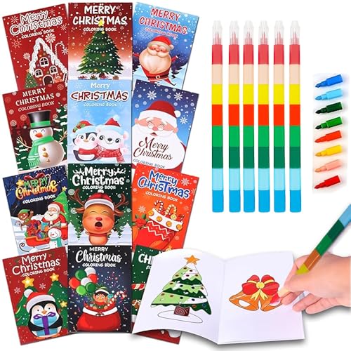 Livre de coloriage de Noël avec crayons pour enfant : lot de 48 cahiers mini pour loisirs créatifs