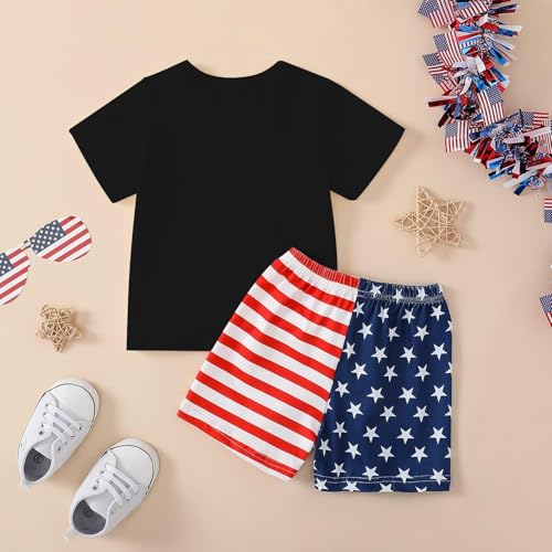 Image of Mrocioa Toddler Boy Summer Clothes 4th of July T Shirt American Flag Shorts Set Girl Stars Stripes Outfit