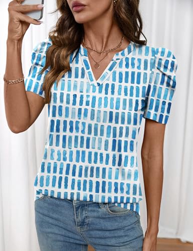 Image of LOMON Spring Summer Tops for Women 2026 V Neck Puff Short Sleeve Tops Fashion Trendy Work Blouses Dressy Casual S-XXL