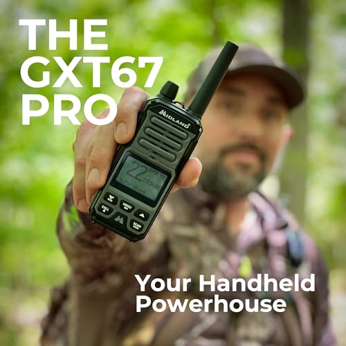 Midland GXT67 PRO 5W GMRS Radio - Two-Way Midland Walkie Talkie - Repeater Capable, IP67 Waterproof, Active Noise Canceling, Hands-Free Operation, 99 Channels, 16-Hour Battery -1 Pack