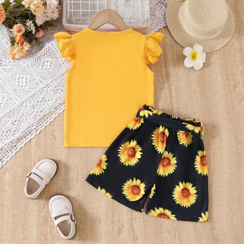 Image of Kids Girl Clothes Heart Print Short Sleeve Top and Shorts Cute Girl Summer Outfits Short Set