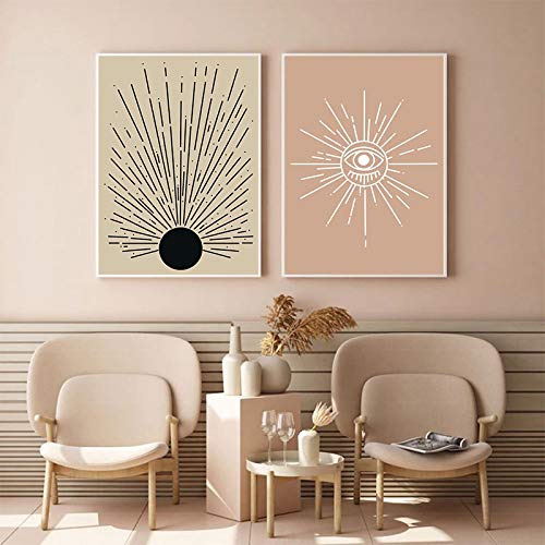 Lienzo de luna y sol abstracto 60x80cm decoracion nordica minimalista para salon