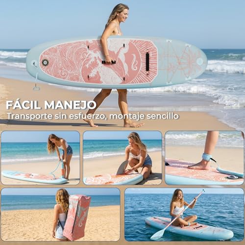 Devoko Tabla de Paddle Surf,Tabla Sup Hinchable de 330 × 80 × 15 cm, Tabla de Paddle Surf 2 en 1 con Asiento de Kayak y Accesorios, Ideal para Surfear, Pescar y Practicar Yoga.Azul y Rosa. - imagen 5