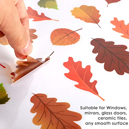 image for Outus 180 Pieces Thanksgiving Fall Autumn Leaves Acorns Window Sticker