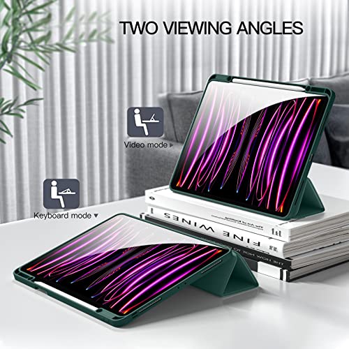 Akkerds Compatible With Ipad Pro 12.9 Case 6Th/5Th/4Th/3Rd Generation With Pencil Holder, Trifold Stand Cover With Tpu Back For Ipad 12.9 Pro Case 2022/2021/2020/2018, Auto Wake/Sleep, Mallard Green #TOP5