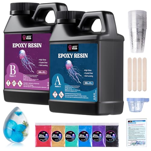 LET'S RESIN Casting Epoxy Resin Kit, 1L Crystal Clear & Bubble Free Epoxy Resin and Hardener, High Gloss Resin Kit for DIY Art, Mould Casting, Wood, Jewellery Making, Coasters, Table Top