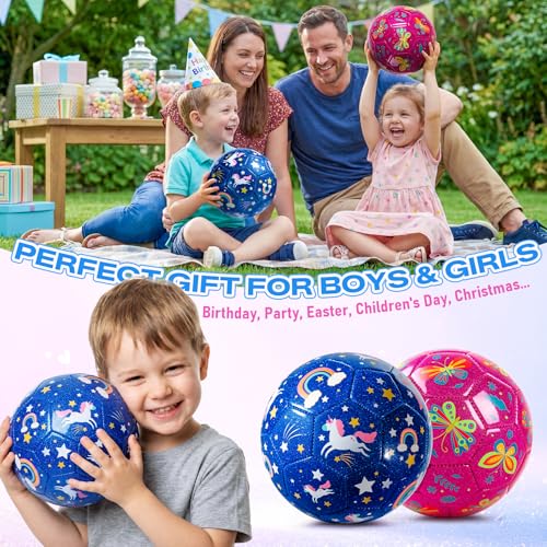 Image of Kids Soccer Ball, Size 3 Soccer Ball for Toddlers Ages 3-8 | Soccer Ball for Kids Ages 3-8, Glitter Cartoon Design, Great for Birthday Gifts, School Events, Games, and Outdoor Play