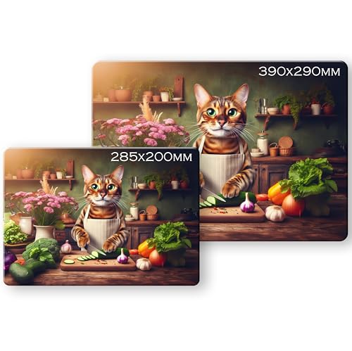 Noble & Page - Planche à découper en verre trempé - 285 x 200 mm - Planche à découper brillante - Chat de cuisine du Bengale