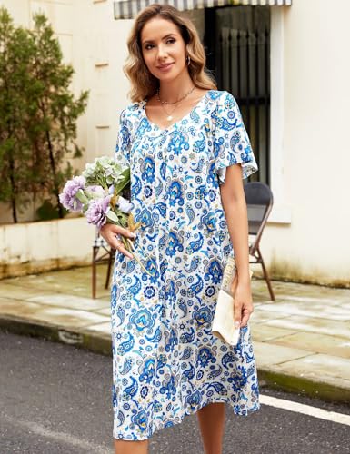 Image of Muumuu House Dresses for Women Nightgown Duster Moomoo Short Sleeve Patio Dress with Pockets S-3XL