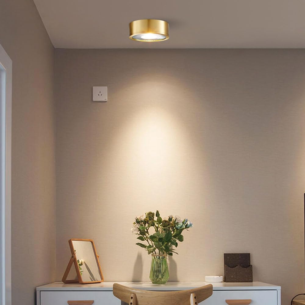 Spot de Plafond LED Moderne doré 7 W, Robuste et créatif, Montage en Surface, Finition cuivre Anti-éblouissement, éclairage d'accentuation, idéal pour Chambre et Salon,7w