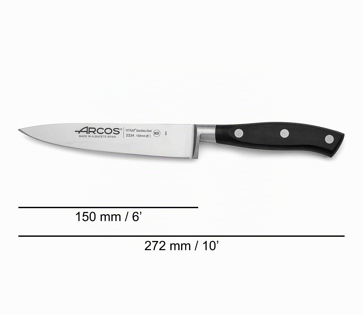 Arcos Riviera - Juego de Cuchillos de Cocina (Mondador + 2 Cuchillo Chef) - Acero Inoxidable Forjado NITRUM - Mango POM - Color Negro
