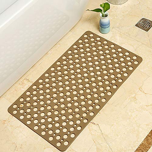 Casa and Beyond Shower Mat–Non-Slip Surface, Secure Shower Mat Non-Slip & Antibacterial, with Suction Cups and Drain Holes, Soft Design, Quick-Drying, Easy to Clean (Brown,34.6" × 15.7")