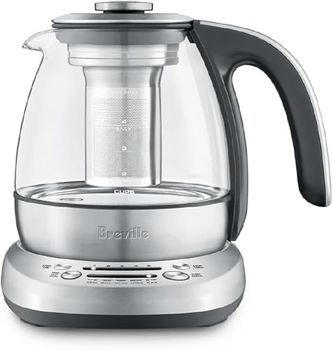 Breville BTM500CLR - Cafetera de té compacta infusor y hervidor de agua, 4 tazas, acero inoxidable cepillado y vidrio