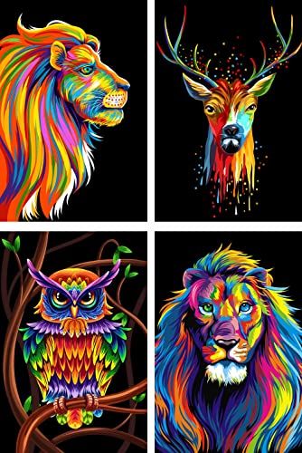 COOVLIV Paint by Numbers Animal, 4kits16x24inch Lady Beginner Kids Unique Best Masterpiece Paint by Number for Adults, Easy Personalized Easy owl Giraffe Lion Tiger DIY Crafts Oil Paint by Number