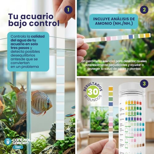 Miniatura 8 de Control Garden 160 Tiras Reactivas Test Acuario 10 En 1 Test Para Pecera, Estanque De Peces De Agua Dulce Y Marina Kit Control Completo De Ph, Cloro, Nitritos, Nitratos, Amonio, Gh, Kh Y Más
