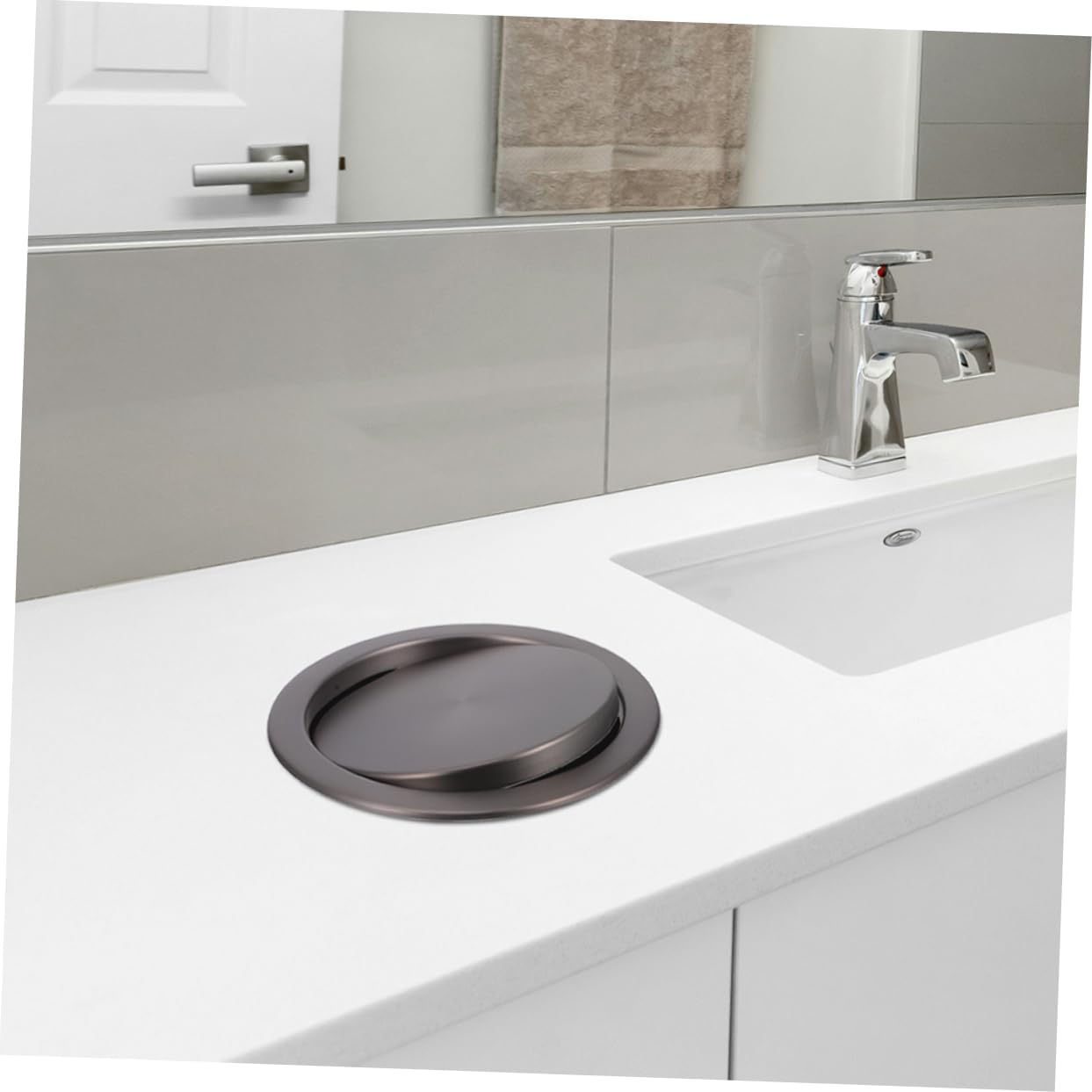 SOLUSTRE Stainless Steel Flap Trash Can Lid Built Embedded Kitchen Garbage Bin Cover Easy Installation Design for Home Bathroom Office Waste Disposal Gun