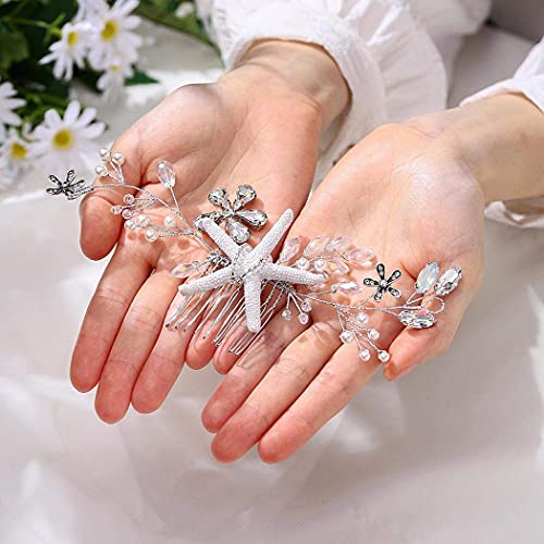 Latious Starfish Bride Wedding Hair Comb Flower Bridal Side Comb Rhinestone Hair Piece Hair Accessorie For Women And Girls #TOP1