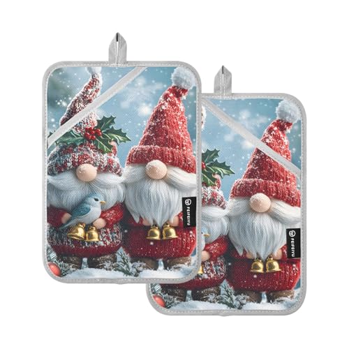 Juego de 2 soportes para ollas de bolas de gnomos, de algodón, resistentes al calor, almohadillas calientes para cocina, hornear, barbacoa, 7 x 10 pulgadas