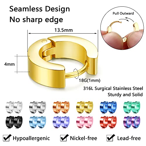 ORAZIO 12 Pairs Stainless Steel Small Hoop Earrings for Women Colorful Mens Earrings Hoop Hinged Huggie Hoop Earrings Piercing Set2