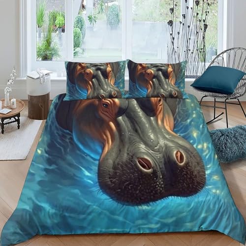 Housse de couette 260x220 hippopotame dessin animé animaux de la terre