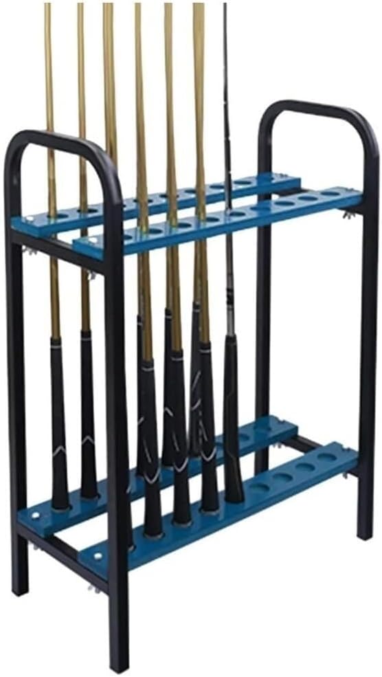 18-Cue Pool Rack Floor Stand – Wood & Iron Billiard Stick Holder, Freestanding Pool Cue & Ball Storage for Game Rooms