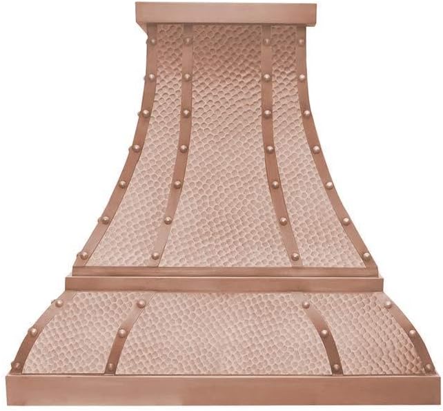 SINDA Hand-Crafted Copper Kitchen Vent Hood, Stainless Steel Hood Vent, Wall Mount, Light Hammered-Oil Rubbed Bronze, 48"Wx48"H, H1STR-LOW4848