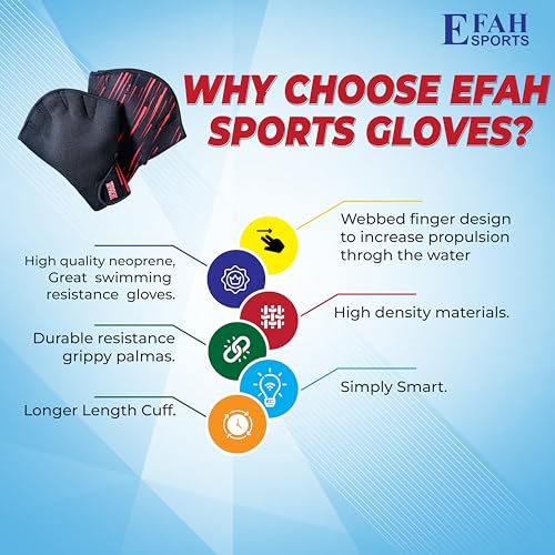 EFAH SPORTS Swimming Gloves Aquatic Swim Training Glove Neoprene Webbed Fitness and Water Aerobics Resistance Gloves for Men Women Children (Red X-Small)