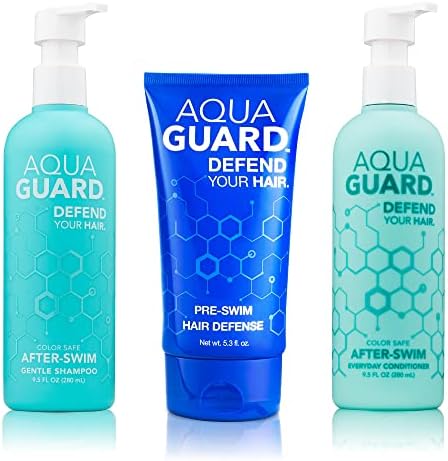 AquaGuard Pre-Swim Hair Defense, Shampoo, & Conditioner Set | Complete Hair Routine to Prevent Chlorine Damage & Keep Swimmer's Hair Soft | Paraben & Gluten Free, Vegan, Color Safe, Leaping Bunny