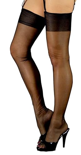 Pearl & Poseidon Olivia - Very Sheer Nylon Stockings Vintage Look - Black - Medium-Large