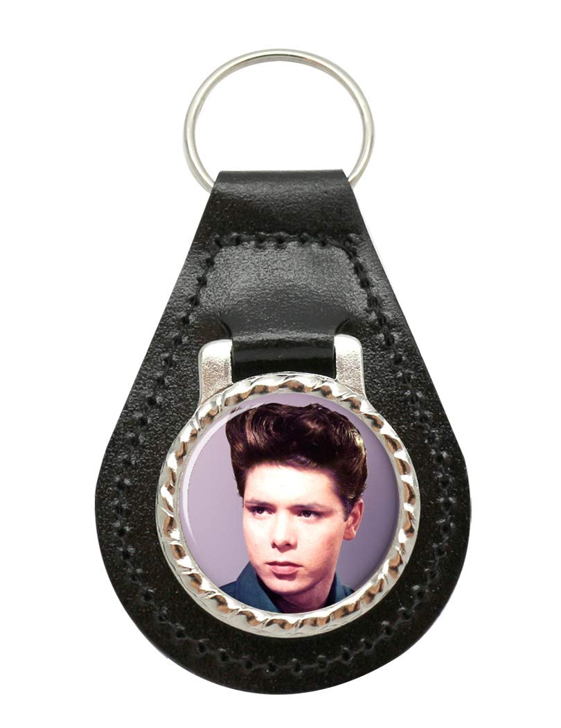 Giftshop Uk Black Leather And Silver Metal Cliff Richard Leather Key Fob