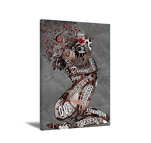 African Black Girls Wall Art Black Queen Wall Art Black Girls Music Hair Art Canvas Poster Black Woman Flower Wall Art Painting Black Queen For Bathroom Living Room Decoration Frameless 16x24 Inch