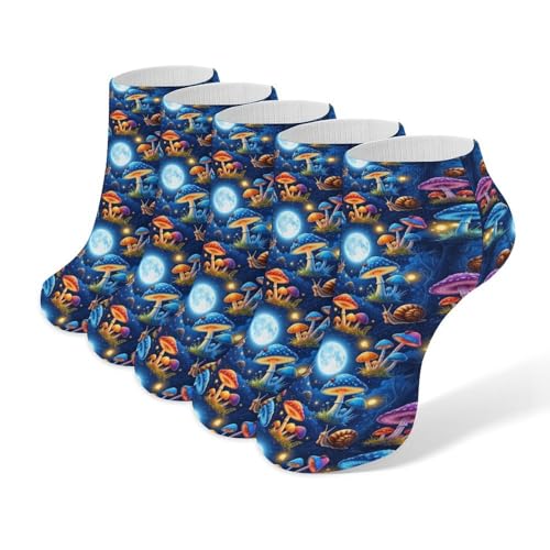LITPUZC Women's Fashion Ankle Socks Funny Running Low Cut Socks Trippy Moon Mushroom Art No Show Athletic Sock Soft Breathable Crew Sock 5 Pairs
