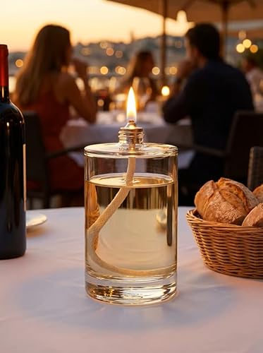 2er Set Öllampen 100 ml + 1L Flüssigwachs – Nachfüllbare Glas Öllampe Set – Geruchsneutral, Rußfrei – Für Bars, Restaurants, Innen & Außen, Tischdeko, Garten, Camping, Notbeleuchtung