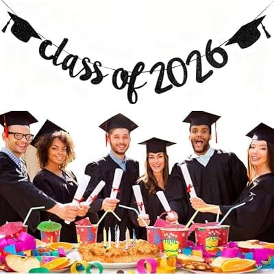 2026 Graduation Banners Party Decorations, Black Class of 2026 with Hat Graduation Banners Garland for Congratulation Graduations Party Supplies, School, Home, Car Decorations